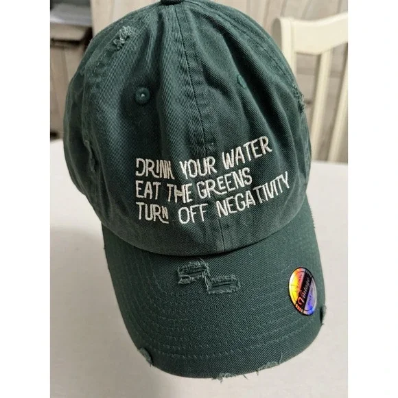 KBETHOS Vintage Distressed Dad Hat Green Graphic Quote Strapback Cap Grunge New - Picture 1 of 10